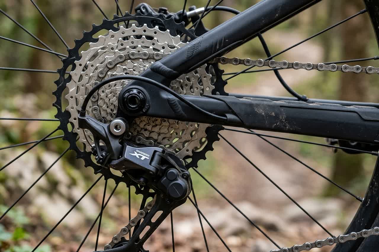 Detalle de la bicicleta GW Ocelot y sus componentes